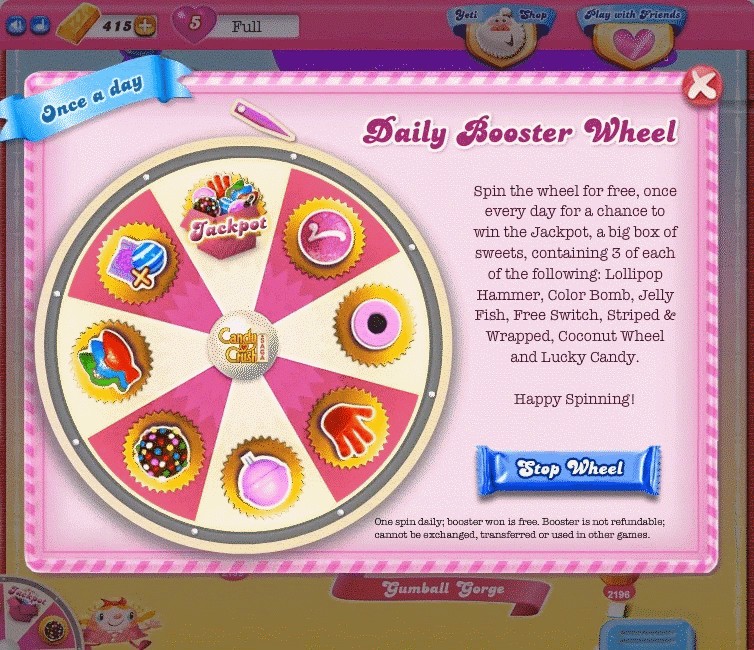 Ruleta de Boosters Candy Crush Saga